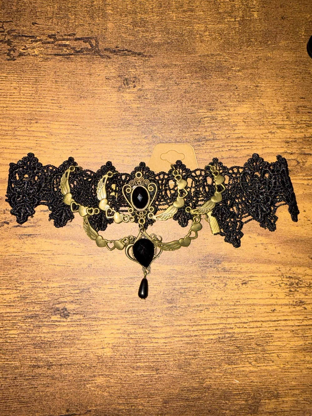Fashion Jewelry Black Lace Choker with Antique Gold Accents